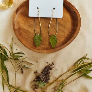 Handcrafted Green Acrylic Leaf Dangle Boho Earrings